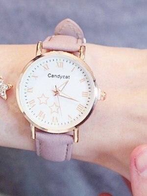 Luxury Girl Watch Student High School Small Fresh Watch Pink Cute Star Starry Sky Casual Leather Female Wrist Watch Leather Band Thin Minimalist Casual Simple Dress Watch Stevvex