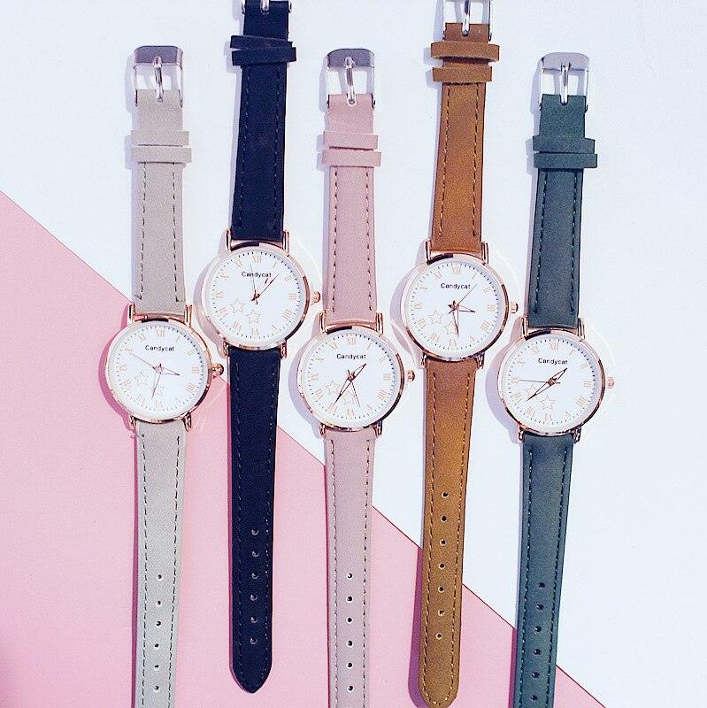 Luxury Girl Watch Student High School Small Fresh Watch Pink Cute Star Starry Sky Casual Leather Female Wrist Watch Leather Band Thin Minimalist Casual Simple Dress Watch Stevvex