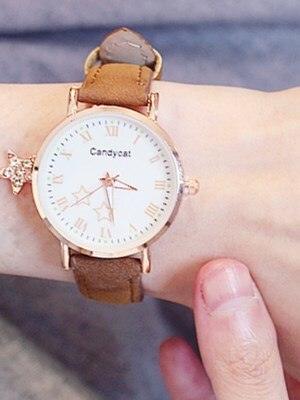 Luxury Girl Watch Student High School Small Fresh Watch Pink Cute Star Starry Sky Casual Leather Female Wrist Watch Leather Band Thin Minimalist Casual Simple Dress Watch Stevvex