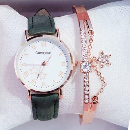 Luxury Girl Watch Student High School Small Fresh Watch Pink Cute Star Starry Sky Casual Leather Female Wrist Watch Leather Band Thin Minimalist Casual Simple Dress Watch Stevvex