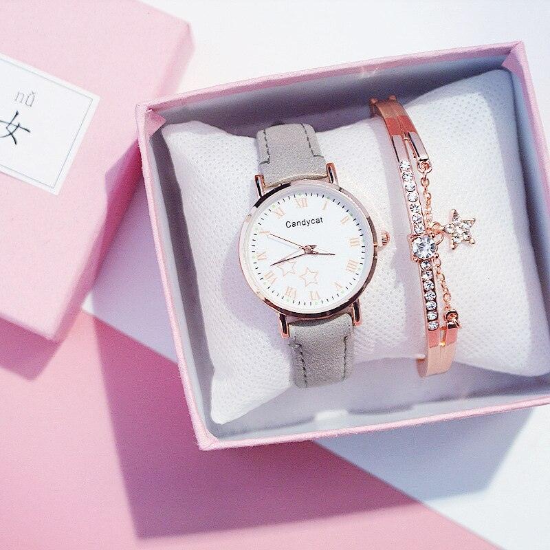 Luxury Girl Watch Student High School Small Fresh Watch Pink Cute Star Starry Sky Casual Leather Female Wrist Watch Leather Band Thin Minimalist Casual Simple Dress Watch Stevvex