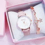 Luxury Girl Watch Student High School Small Fresh Watch Pink Cute Star Starry Sky Casual Leather Female Wrist Watch Leather Band Thin Minimalist Casual Simple Dress Watch Stevvex