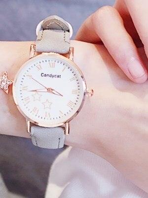 Luxury Girl Watch Student High School Small Fresh Watch Pink Cute Star Starry Sky Casual Leather Female Wrist Watch Leather Band Thin Minimalist Casual Simple Dress Watch Stevvex