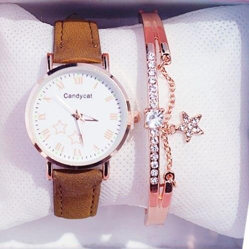 Luxury Girl Watch Student High School Small Fresh Watch Pink Cute Star Starry Sky Casual Leather Female Wrist Watch Leather Band Thin Minimalist Casual Simple Dress Watch Stevvex