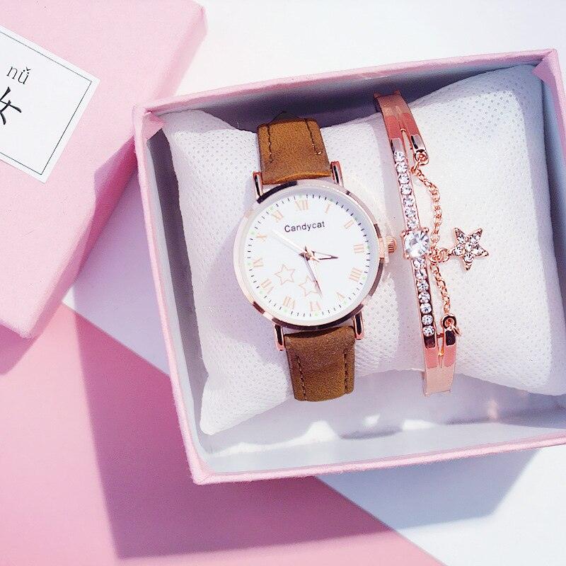 Luxury Girl Watch Student High School Small Fresh Watch Pink Cute Star Starry Sky Casual Leather Female Wrist Watch Leather Band Thin Minimalist Casual Simple Dress Watch Stevvex