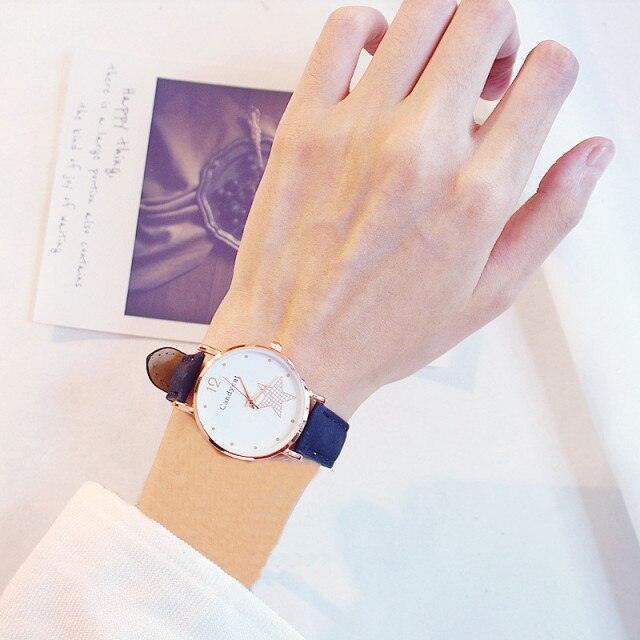 Luxury Girl Watch Student High School Small Fresh Watch Pink Cute Star Starry Sky Casual Leather Female Wrist Watch Leather Band Thin Minimalist Casual Simple Dress Watch Stevvex