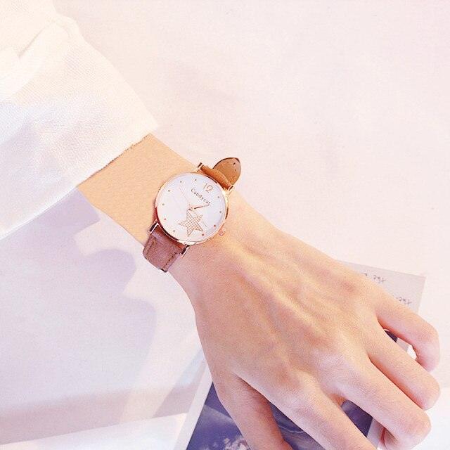 Luxury Girl Watch Student High School Small Fresh Watch Pink Cute Star Starry Sky Casual Leather Female Wrist Watch Leather Band Thin Minimalist Casual Simple Dress Watch Stevvex