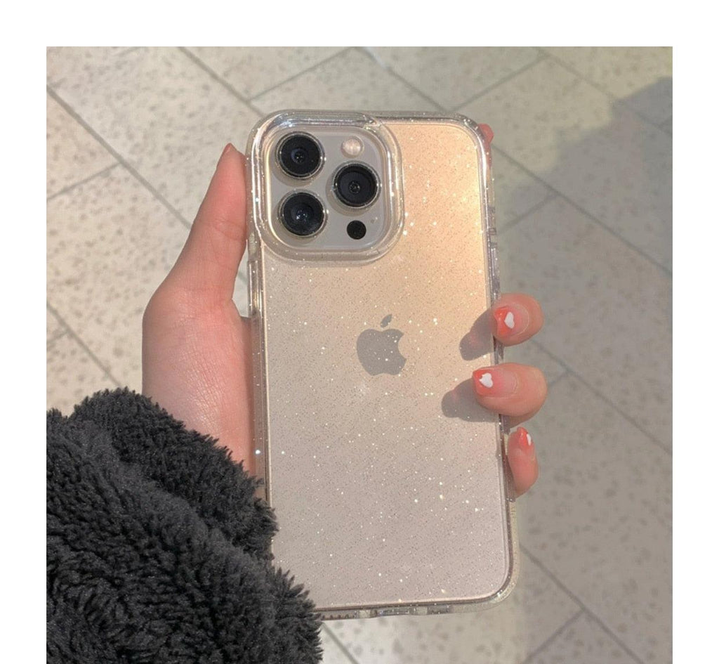 Luxury Glitter Bumper Clear Case for IPhone 14 13 12 11 Pro Max Mini X XS Max XR Cute Shining Shockproof Silicone Cover Hard Back Shockproof Protective Phone Cover For iPhone Stevvex