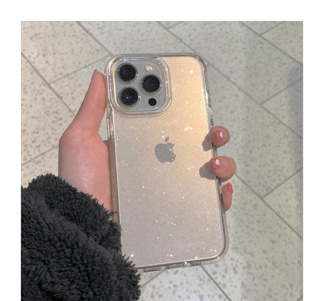 Luxury Glitter Bumper Clear Case for IPhone 14 13 12 11 Pro Max Mini X XS Max XR Cute Shining Shockproof Silicone Cover Hard Back Shockproof Protective Phone Cover For iPhone Stevvex