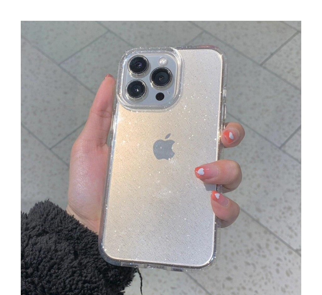 Luxury Glitter Bumper Clear Case for IPhone 14 13 12 11 Pro Max Mini X XS Max XR Cute Shining Shockproof Silicone Cover Hard Back Shockproof Protective Phone Cover For iPhone Stevvex