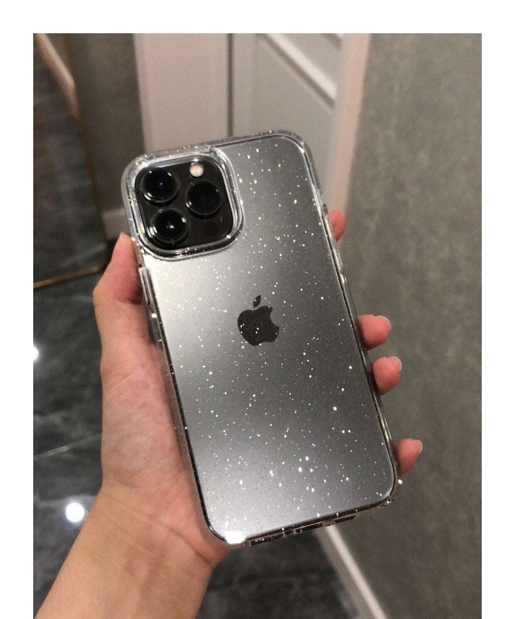 Luxury Glitter Bumper Clear Case for IPhone 14 13 12 11 Pro Max Mini X XS Max XR Cute Shining Shockproof Silicone Cover Hard Back Shockproof Protective Phone Cover For iPhone Stevvex