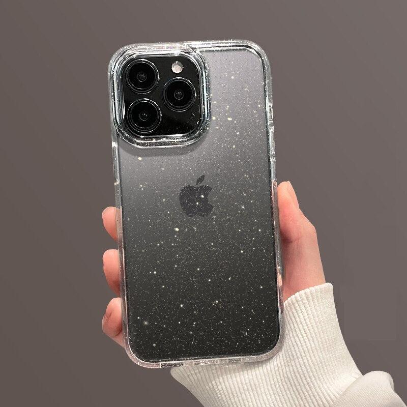 Luxury Glitter Bumper Clear Case for IPhone 14 13 12 11 Pro Max Mini X XS Max XR Cute Shining Shockproof Silicone Cover Hard Back Shockproof Protective Phone Cover For iPhone Stevvex