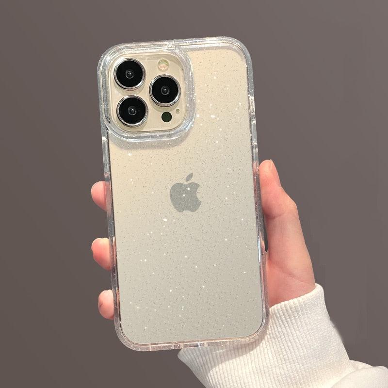 Luxury Glitter Bumper Clear Case for IPhone 14 13 12 11 Pro Max Mini X XS Max XR Cute Shining Shockproof Silicone Cover Hard Back Shockproof Protective Phone Cover For iPhone Stevvex