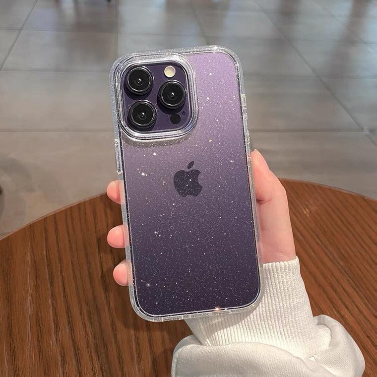 Luxury Glitter Bumper Clear Case for IPhone 14 13 12 11 Pro Max Mini X XS Max XR Cute Shining Shockproof Silicone Cover Hard Back Shockproof Protective Phone Cover For iPhone Stevvex