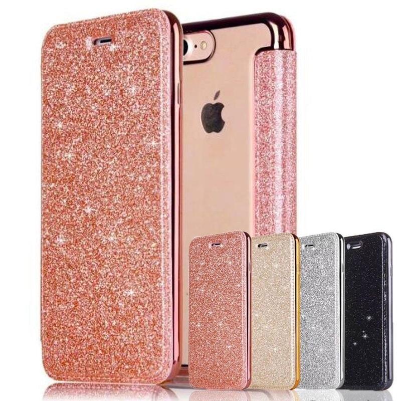 Luxury Glitter Leather Flip Wallet Case For iPhone 14 13 12 11 Pro XS Max XR X 7 8 Plus 6s Plus Clear Back Case iPhone Shiny Luxury Glitter Leather Case with Card Holder Flip Magnetic Closure Stand Cover Stevvex