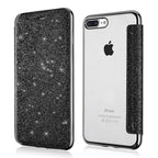 Luxury Glitter Leather Flip Wallet Case For iPhone 14 13 12 11 Pro XS Max XR X 7 8 Plus 6s Plus Clear Back Case iPhone Shiny Luxury Glitter Leather Case with Card Holder Flip Magnetic Closure Stand Cover Stevvex