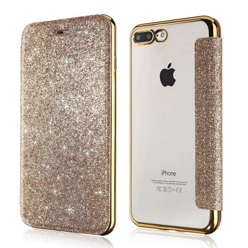 Luxury Glitter Leather Flip Wallet Case For iPhone 14 13 12 11 Pro XS Max XR X 7 8 Plus 6s Plus Clear Back Case iPhone Shiny Luxury Glitter Leather Case with Card Holder Flip Magnetic Closure Stand Cover Stevvex
