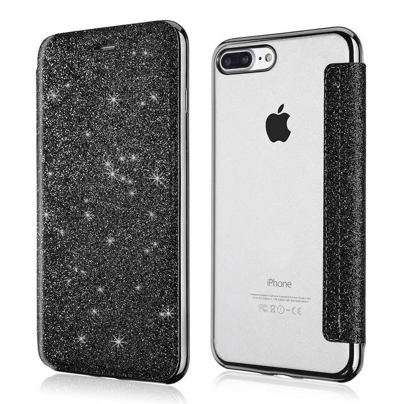 Luxury Glitter Leather Flip Wallet Case For iPhone 14 13 12 11 Pro XS Max XR X 7 8 Plus 6s Plus Clear Back Case iPhone Shiny Luxury Glitter Leather Case with Card Holder Flip Magnetic Closure Stand Cover Stevvex