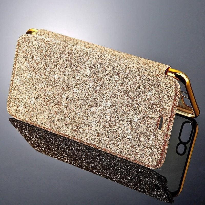 Luxury Glitter Leather Flip Wallet Case For iPhone 14 13 12 11 Pro XS Max XR X 7 8 Plus 6s Plus Clear Back Case iPhone Shiny Luxury Glitter Leather Case with Card Holder Flip Magnetic Closure Stand Cover Stevvex