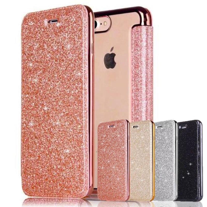 Luxury Glitter Leather Flip Wallet Case For iPhone 14 13 12 11 Pro XS Max XR X 7 8 Plus 6s Plus Clear Back Case iPhone Shiny Luxury Glitter Leather Case with Card Holder Flip Magnetic Closure Stand Cover Stevvex