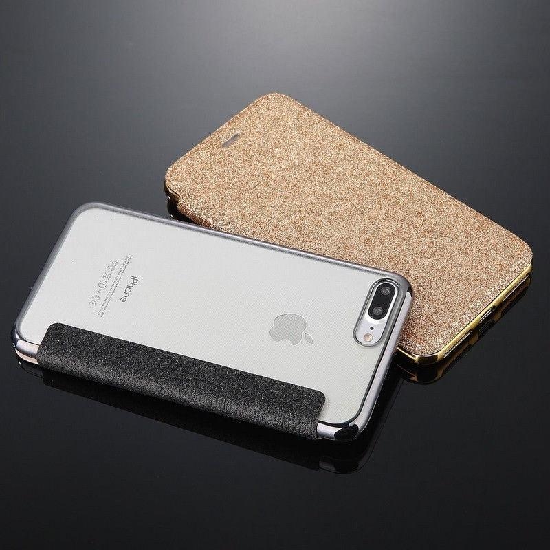 Luxury Glitter Leather Flip Wallet Case For iPhone 14 13 12 11 Pro XS Max XR X 7 8 Plus 6s Plus Clear Back Case iPhone Shiny Luxury Glitter Leather Case with Card Holder Flip Magnetic Closure Stand Cover Stevvex