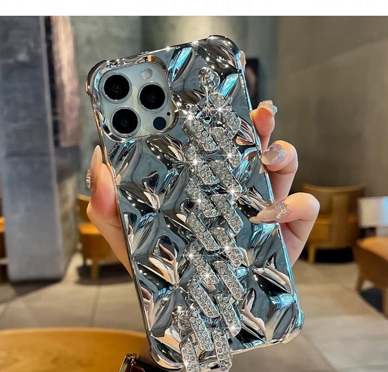 Luxury Glitter Rhinestones Wrist Bracelet Chain Case For iPhone 14 13 11 12 Pro Max X XR XS 7 8 Plus Detachable Metal Bracelet Luxury Chain Case for iPhone Stevvex