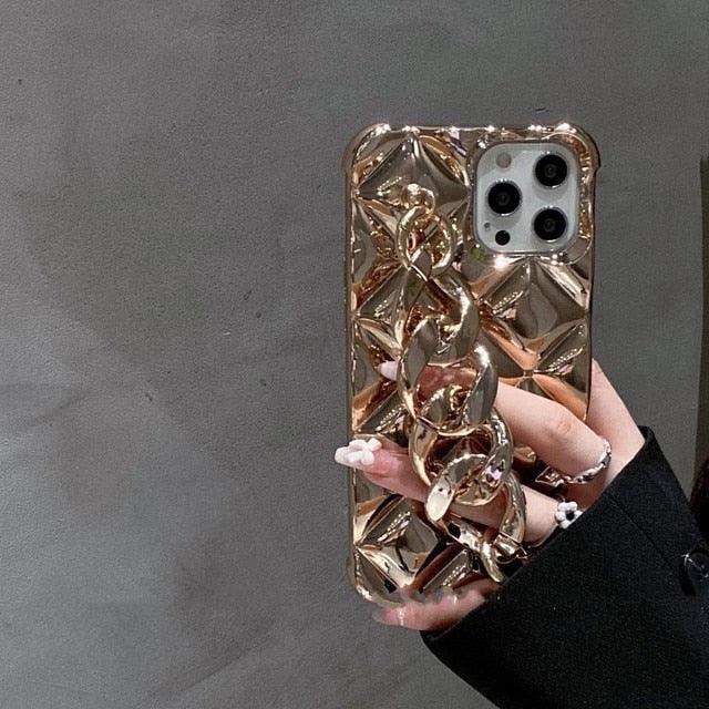 Luxury Glitter Rhinestones Wrist Bracelet Chain Case For iPhone 14 13 11 12 Pro Max X XR XS 7 8 Plus Detachable Metal Bracelet Luxury Chain Case for iPhone Stevvex