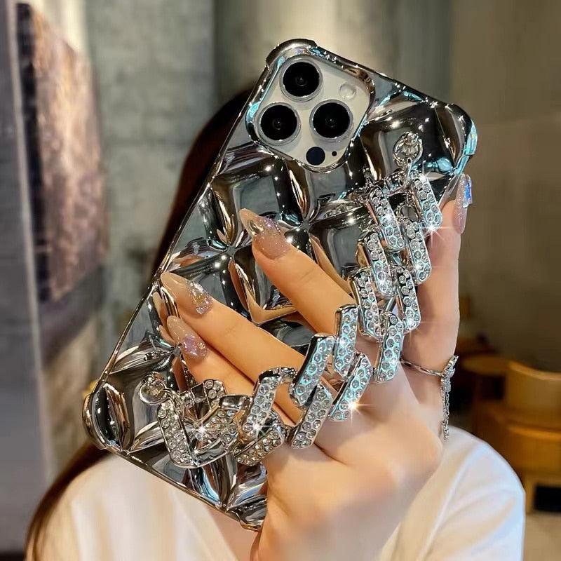 Luxury Glitter Rhinestones Wrist Bracelet Chain Case For iPhone 14 13 11 12 Pro Max X XR XS 7 8 Plus Detachable Metal Bracelet Luxury Chain Case for iPhone Stevvex