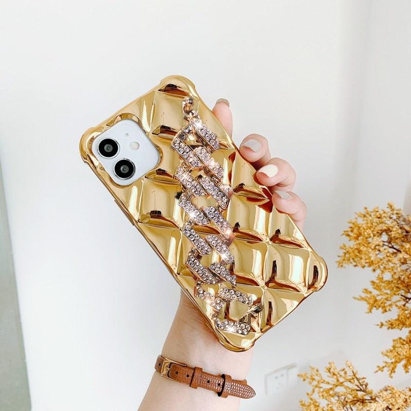 Luxury Glitter Rhinestones Wrist Bracelet Chain Case For iPhone 14 13 11 12 Pro Max X XR XS 7 8 Plus Detachable Metal Bracelet Luxury Chain Case for iPhone Stevvex