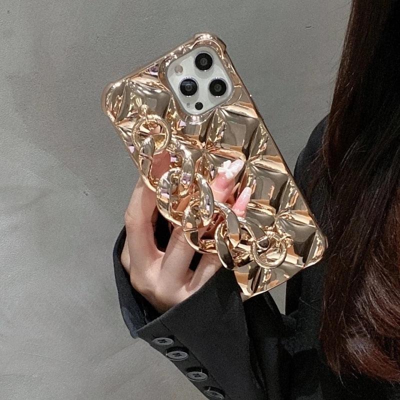Luxury Glitter Rhinestones Wrist Bracelet Chain Case For iPhone 14 13 11 12 Pro Max X XR XS 7 8 Plus Detachable Metal Bracelet Luxury Chain Case for iPhone Stevvex