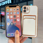 Luxury Gold Plating Phone Case With Card Slot For iphone 13 Pro 12 11 Pro MAX XS XR XS MAX Luxury Black Orange Phone Cover Back Case with Golden Frame Case for iPhone Stevvex