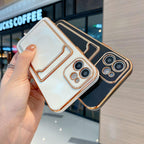 Luxury Gold Plating Phone Case With Card Slot For iphone 13 Pro 12 11 Pro MAX XS XR XS MAX Luxury Black Orange Phone Cover Back Case with Golden Frame Case for iPhone Stevvex