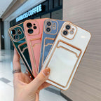 Luxury Gold Plating Phone Case With Card Slot For iphone 13 Pro 12 11 Pro MAX XS XR XS MAX Luxury Black Orange Phone Cover Back Case with Golden Frame Case for iPhone Stevvex