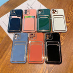 Luxury Gold Plating Phone Case With Card Slot For iphone 13 Pro 12 11 Pro MAX XS XR XS MAX Luxury Black Orange Phone Cover Back Case with Golden Frame Case for iPhone Stevvex