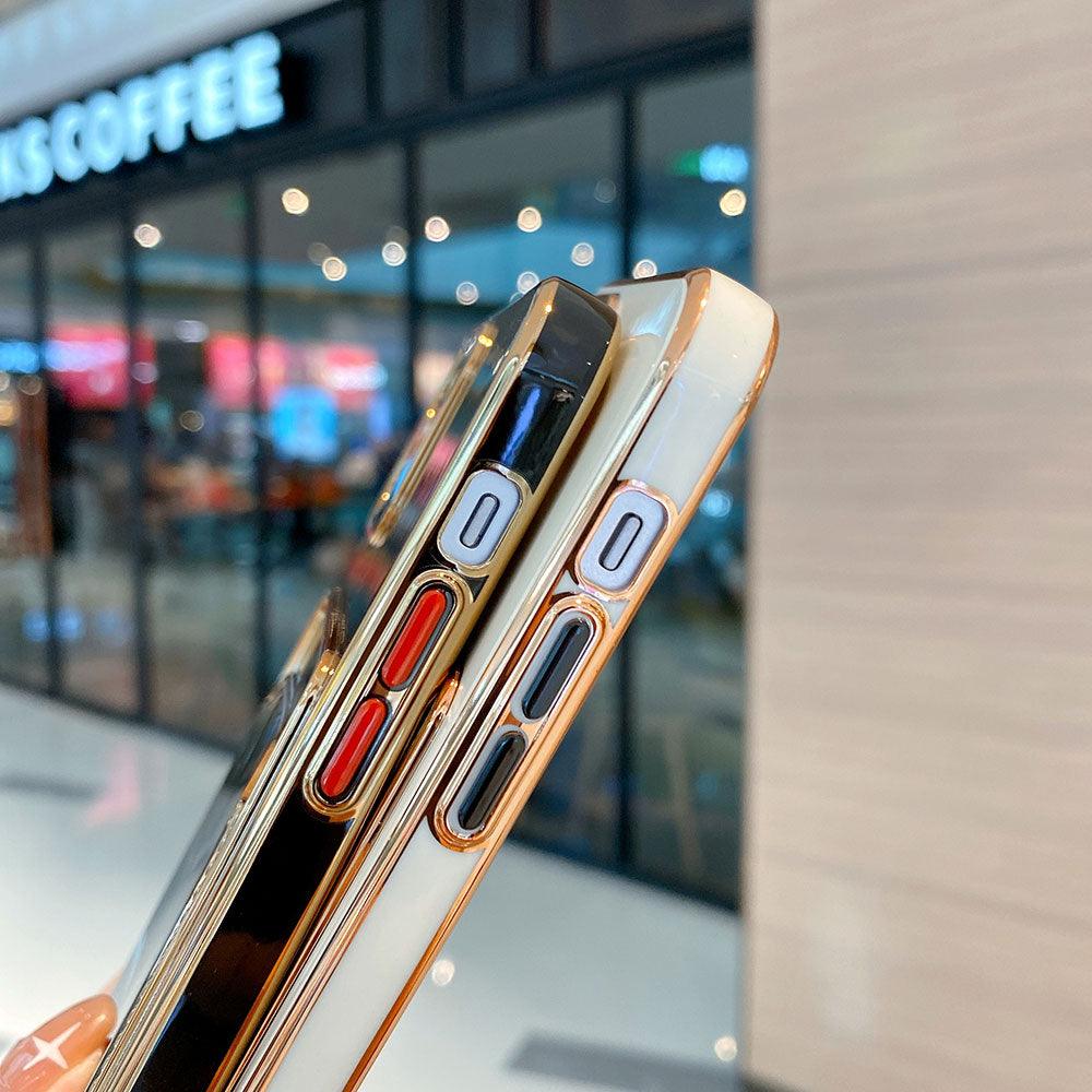 Luxury Gold Plating Phone Case With Card Slot For iphone 13 Pro 12 11 Pro MAX XS XR XS MAX Luxury Black Orange Phone Cover Back Case with Golden Frame Case for iPhone Stevvex