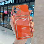 Luxury Gold Plating Phone Case With Card Slot For iphone 13 Pro 12 11 Pro MAX XS XR XS MAX Luxury Black Orange Phone Cover Back Case with Golden Frame Case for iPhone Stevvex