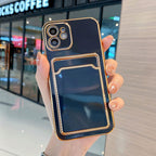 Luxury Gold Plating Phone Case With Card Slot For iphone 13 Pro 12 11 Pro MAX XS XR XS MAX Luxury Black Orange Phone Cover Back Case with Golden Frame Case for iPhone Stevvex