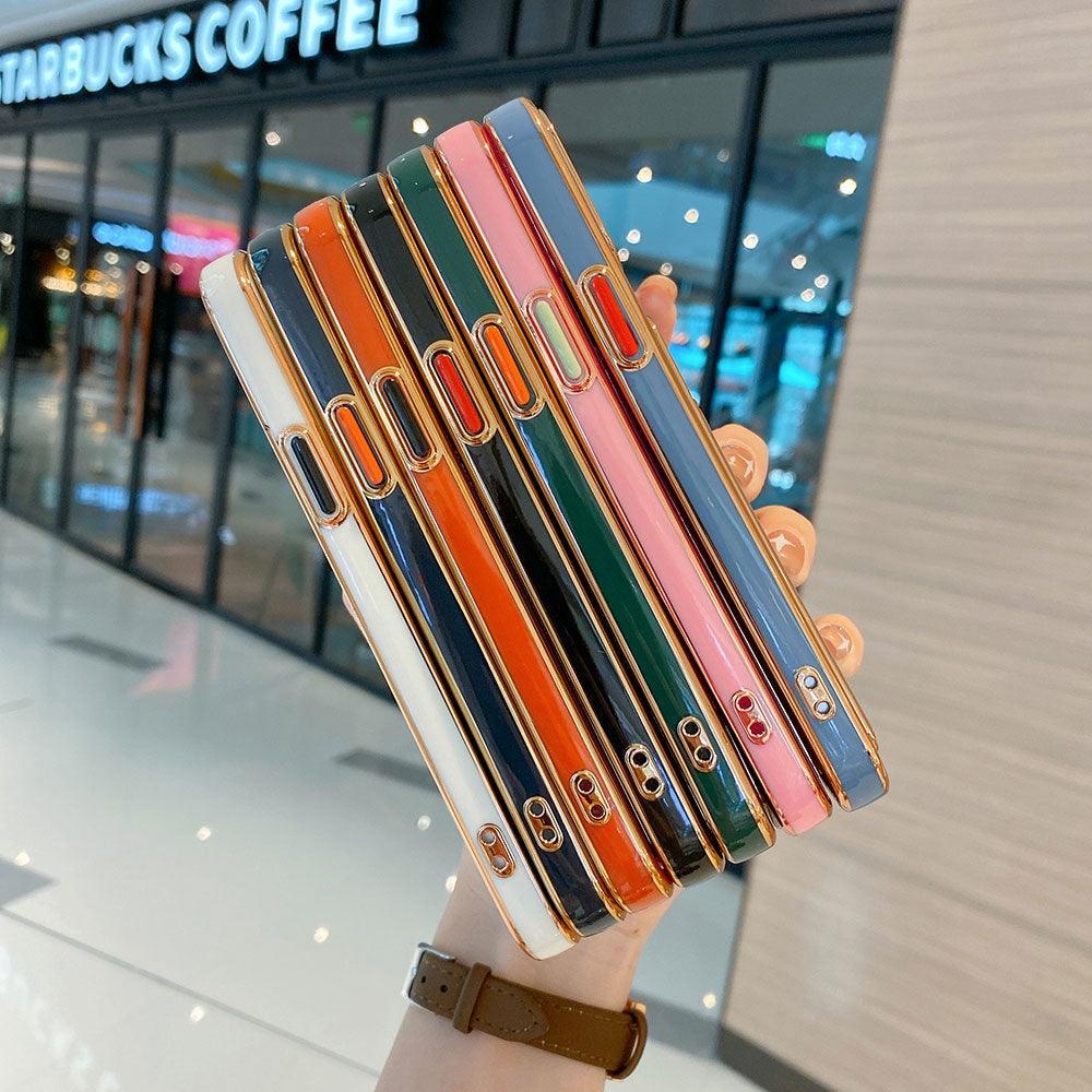 Luxury Gold Plating Phone Case With Card Slot For iphone 13 Pro 12 11 Pro MAX XS XR XS MAX Luxury Black Orange Phone Cover Back Case with Golden Frame Case for iPhone Stevvex