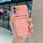 Luxury Gold Plating Phone Case With Card Slot For iphone 13 Pro 12 11 Pro MAX XS XR XS MAX Luxury Black Orange Phone Cover Back Case with Golden Frame Case for iPhone Stevvex