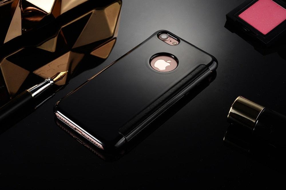 Luxury iphone Flip Case iphone 11 12 13 14 Cover Clear View Windows Mirror Magnetized Simple Closure Unique Flip Phone Stylish Case For iPhone Stevvex