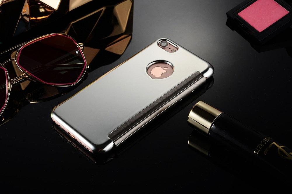 Luxury iphone Flip Case iphone 11 12 13 14 Cover Clear View Windows Mirror Magnetized Simple Closure Unique Flip Phone Stylish Case For iPhone Stevvex