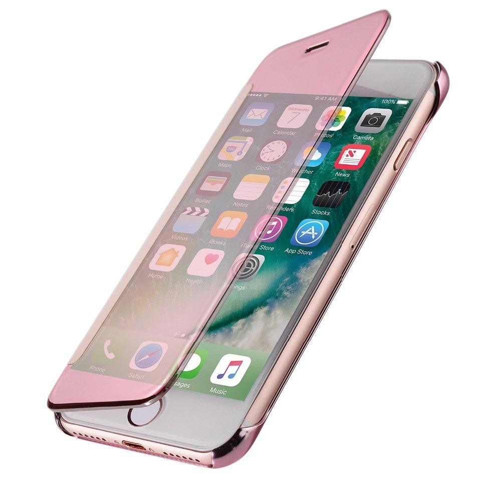 Luxury iphone Flip Case iphone 11 12 13 14 Cover Clear View Windows Mirror Magnetized Simple Closure Unique Flip Phone Stylish Case For iPhone Stevvex