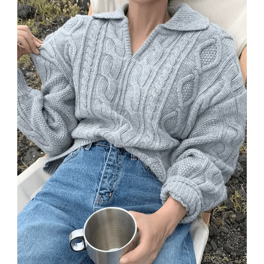 Luxury Kitty Retro Women Sweater Pullovers Knitted Casual Solid Autumn Turn-down Collar Feminine Loose All Match Soft Sweet Tops Stevvex
