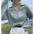 Luxury Kitty Retro Women Sweater Pullovers Knitted Casual Solid Autumn Turn-down Collar Feminine Loose All Match Soft Sweet Tops Stevvex