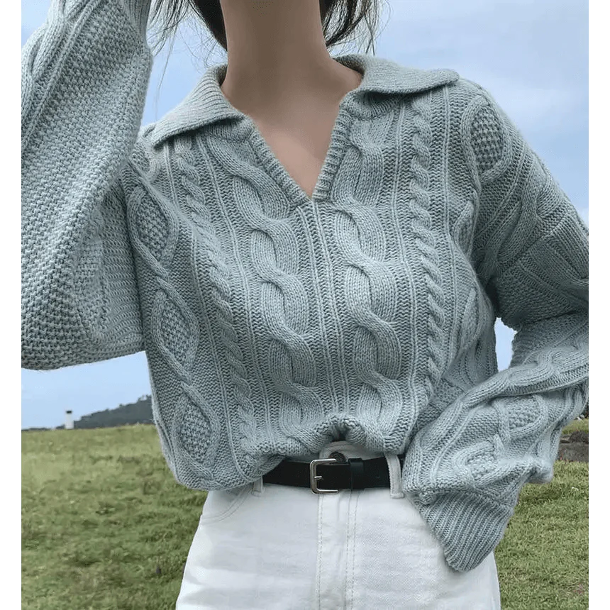 Luxury Kitty Retro Women Sweater Pullovers Knitted Casual Solid Autumn Turn-down Collar Feminine Loose All Match Soft Sweet Tops Stevvex