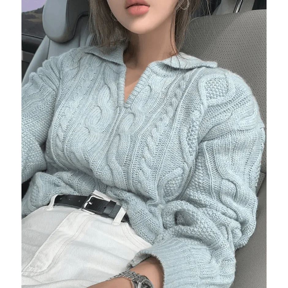 Luxury Kitty Retro Women Sweater Pullovers Knitted Casual Solid Autumn Turn-down Collar Feminine Loose All Match Soft Sweet Tops Stevvex