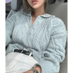 Luxury Kitty Retro Women Sweater Pullovers Knitted Casual Solid Autumn Turn-down Collar Feminine Loose All Match Soft Sweet Tops Stevvex