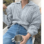 Luxury Kitty Retro Women Sweater Pullovers Knitted Casual Solid Autumn Turn-down Collar Feminine Loose All Match Soft Sweet Tops Stevvex