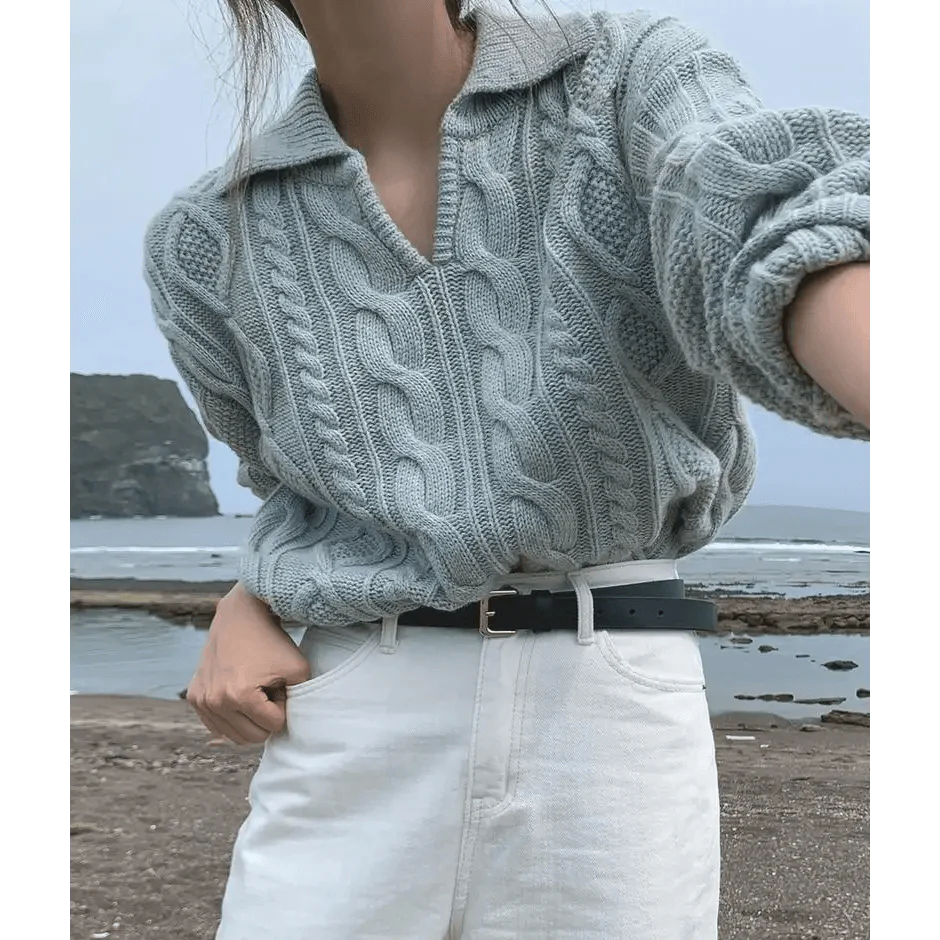 Luxury Kitty Retro Women Sweater Pullovers Knitted Casual Solid Autumn Turn-down Collar Feminine Loose All Match Soft Sweet Tops Stevvex