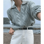 Luxury Kitty Retro Women Sweater Pullovers Knitted Casual Solid Autumn Turn-down Collar Feminine Loose All Match Soft Sweet Tops Stevvex